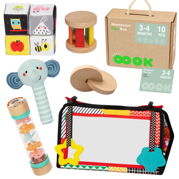 TOOKY TOY dėžė XXL Montessori mokomoji 6in1 jutimo dėžė 3-4 mėnesiai