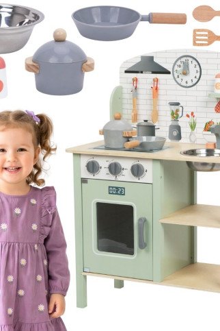 TOOKY TOY Žalia Medinė Virtuvė su Priedais TOOKY TOY Žalia Medinė Virtuvė su Priedais