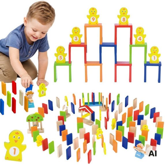 VIGA Mediniai Domino Takeliai 122 vnt.