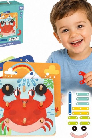TOOKY TOY Mediniai galvosūkiai Blokai smeigtukai Gyvūnų raštai kuriami sertifikuoti pagal FSC
