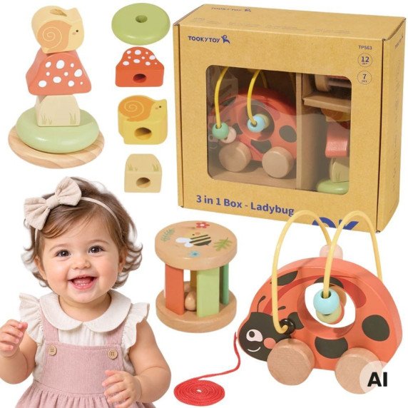 TOOKY TOY „Mergaitės vaikštantis paukštėlis“ 3 į 1 vystymosi žaidimų rinkinys