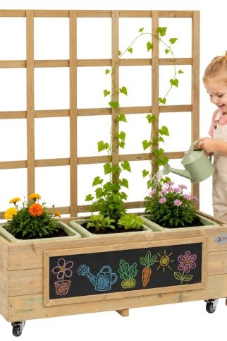 Klasikinis World Edu medinis gėlių stovas ant ratų sodo vežimėlis su juostačiuju ženkleimu Klasikinis World Edu medinis gėlių stovas ant ratų sodo vežimėlis su juostačiuju ženkleimu
