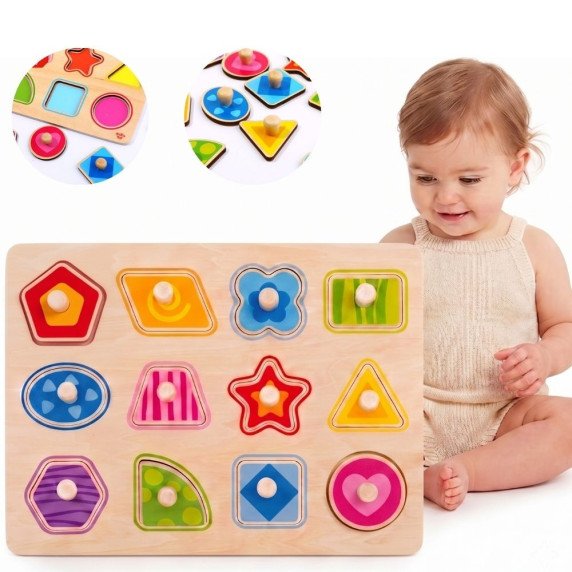 TOOKY TOY Galvosūkiai Montessori formų mokymo galvosūkiai su smeigėliais