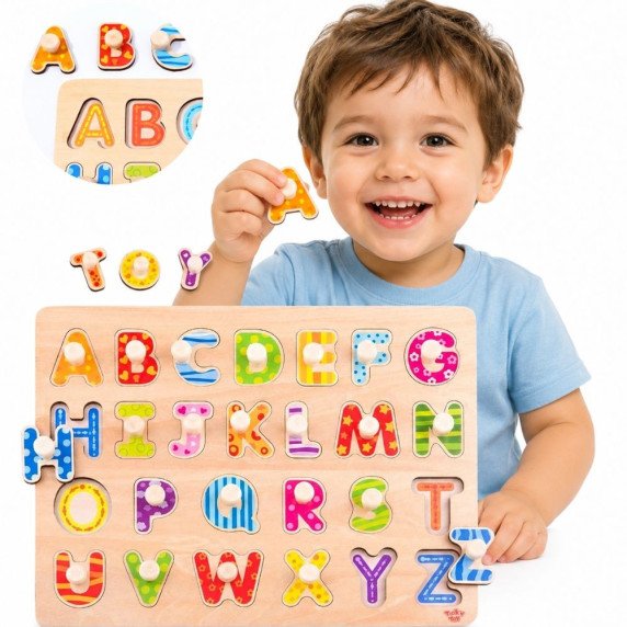 TOOKY TOY Puzzle Montessori Abėcėlės galvosūkis su smeigtukais