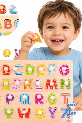 TOOKY TOY Puzzle Montessori Abėcėlės galvosūkis su smeigtukais TOOKY TOY Puzzle Montessori Abėcėlės galvosūkis su smeigtukais