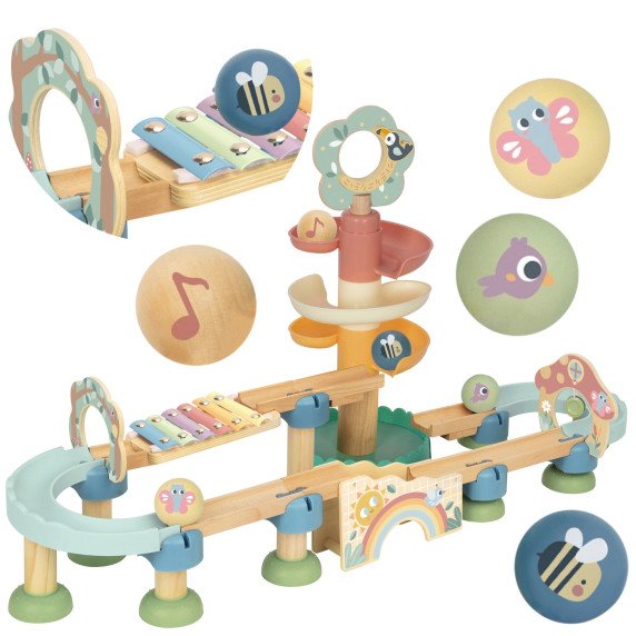 TOOKY TOY Medinis muzikinis kamuolių takelis 44 dalys Pastelinė