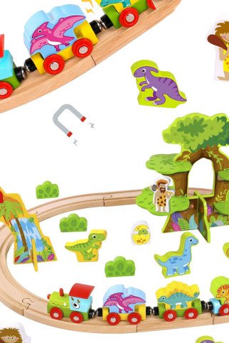 TOOKY TOY Medinis Magnetinis Traukinys Su Dinozaurais + Figūromis