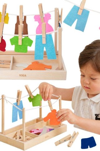 VIGA Medinis skalbinių rinkinys Drabužių džiovintuvas Drabužių spaustuvai Montessori 27 vnt. VIGA Medinis skalbinių rinkinys Drabužių džiovintuvas Drabužių spaustuvai Montessori 27 vnt.