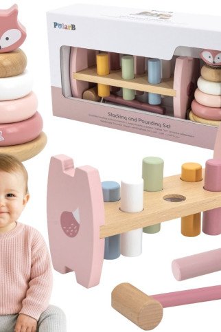 kopija VIGA PolarB medinis piramidės + smūginys su plaktuku rinkinys Montessori lapė