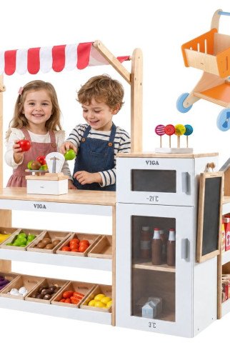 VIGA Medinis Supermarketas Vaikų Parduotuvės Rinkinys su vežimėliu ir Kasa VIGA Medinis Supermarketas Vaikų Parduotuvės Rinkinys su vežimėliu ir Kasa