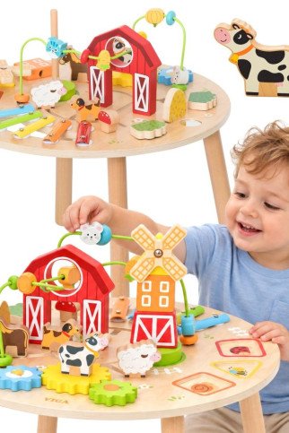 VIGA Medinis veiklos stalas ūkininkavimo 6-in-1 rūšiavimo labirintas Ličiai 18m+ VIGA Medinis veiklos stalas ūkininkavimo 6-in-1 rūšiavimo labirintas Ličiai 18m+