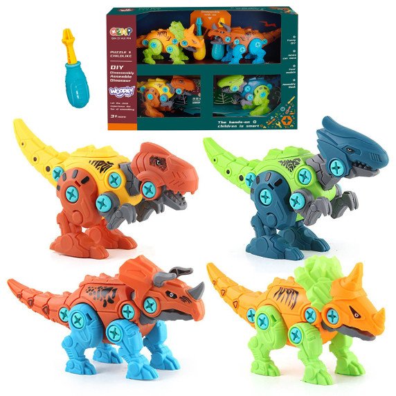 WOOPIE varžtai Dinosaurams 4 dalių konstrukcijos rinkinys dėžutėje + 2 sraigto atsuktuvai