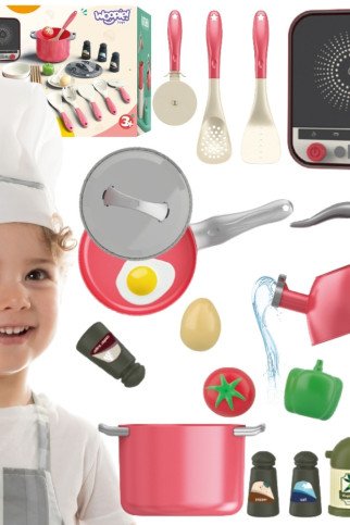 WOOPIE Mažojo šefa rinkinys Indukciniai puodai Keptuvės Virdulys Rožinis 30 vnt. WOOPIE Mažojo šefa rinkinys Indukciniai puodai Keptuvės Virdulys Rožinis 30 vnt.