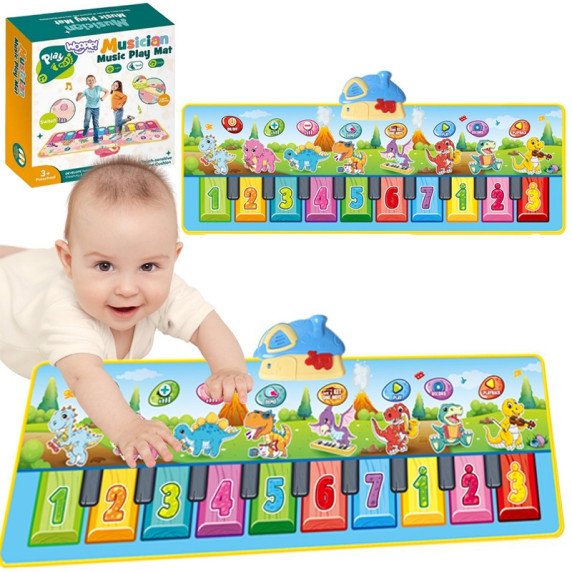 WOOPIE Muzikinis Kilimas XXL Dinozaurai 2 viename Pianinas 8 melodijos 110cm