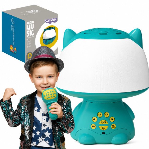 WOOPIE Daugiafunkcinė RGB lempa „Bluetooth“ garsiakalbis „Karaoke“ balsų moduliatorius SD kortelė AUX Turkio spalva