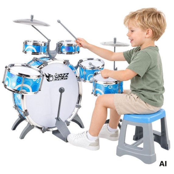 WOOPIE Edukaciniai Biubulių Instrumentai Vaikams 6 Būgnai 2 Simbalai + Kėdė