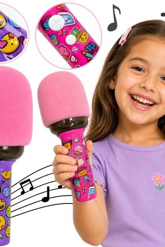 WOOPIE Belaidis Karaoke Mikrofonas su BT Garsiakalbiu LED Rožinis