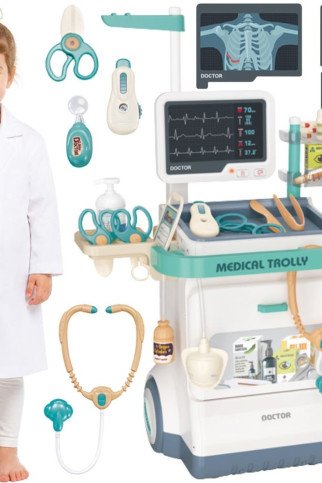 WOOPIE Gydytojo vežimėlis Mažas gydytojas EKG garsas Šviesa Reguliuojamas 26 vnt.