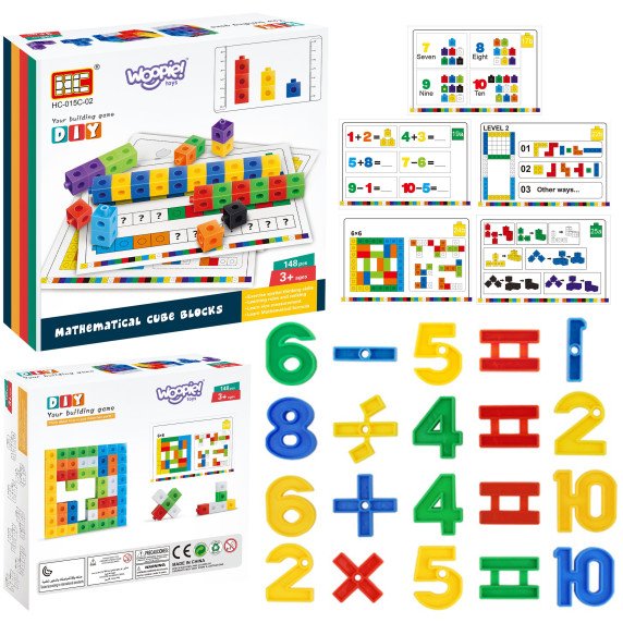 WOOPIE Matematikos galvosūkis Žaidimas Statybiniai Blokai + Raštai 148 vnt.