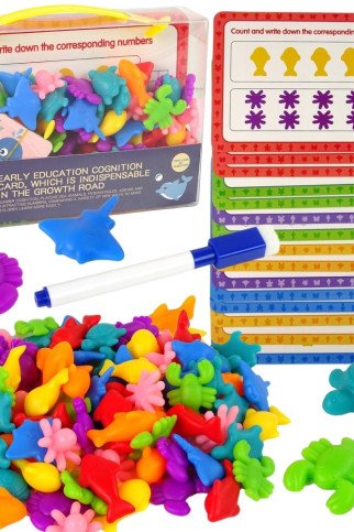 WOOPIE Montessori edukacinis rinkinys skaičiuoti mokymosi spalvų rūšiavimo jūroje ir žemėje 111 vnt.