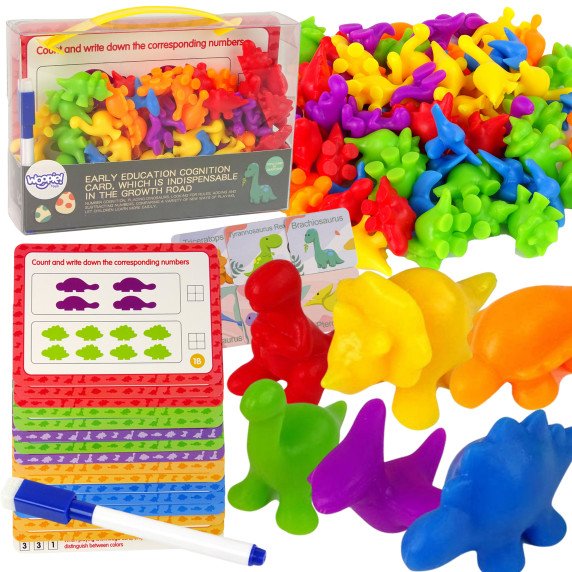 WOOPIE Montessori Edukacinis Rinkinys Skaičiuojant Dinozaurus Išrikiuotojas 95 vnt.
