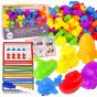 WOOPIE Montessori mokomasis rinkinys skaičiuoti, rūšiuoti spalvas, transporto priemonės 83 vnt.