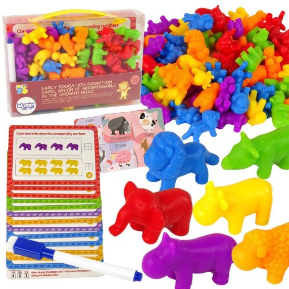 WOOPIE Montessori Edukacinis Rinkinys Mokymasis Skaičiuoti Spalvų Rūšiavimas Gyvūnai 83 vnt.