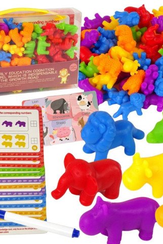 WOOPIE Montessori Edukacinis Rinkinys Mokymasis Skaičiuoti Spalvų Rūšiavimas Gyvūnai 83 vnt.