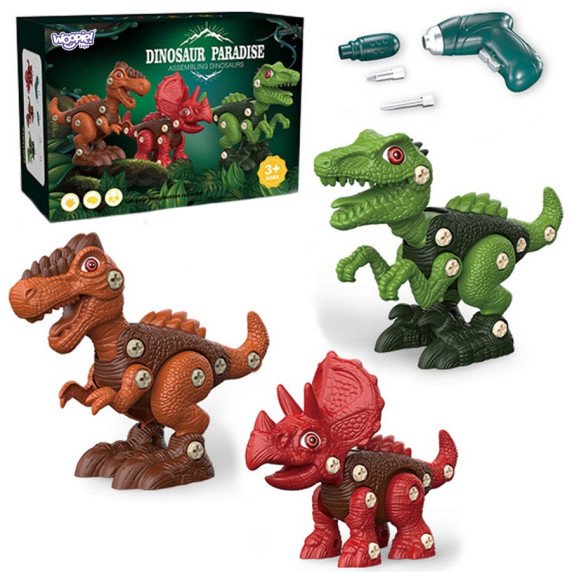 WOOPIE Įrašų su dinozaurais rinkinys 3 vnt. Konstrukcinis rinkinys Suurblys, Įtempimo grandiklis 89 vnt.