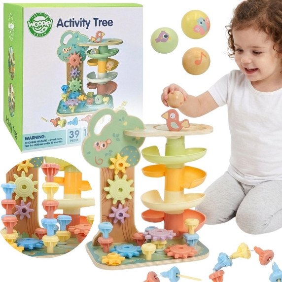 WOOPIE GREEN Montessori 4-in-1 kamuolių trasa veikla medis FSC