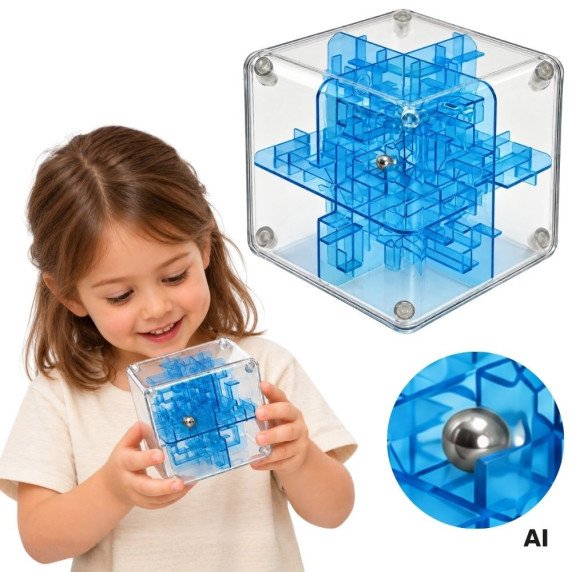 WOOPIE 3D raktukų lošimo kubas su kamuoliu arkadinė galvosūkio mėlyna puzzle