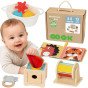 WOOPIE GREEN dėžė XXL Montessori švietimo 6-in-1 pojūčių dėžė 5-6 mėnesiai 13 vnt. FSC