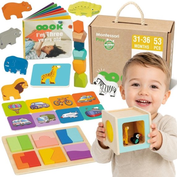 WOOPIE GREEN dėžė XXL Montesorio edukacinė 7in1 jutimo dėžė 31-36 mėn. FSC
