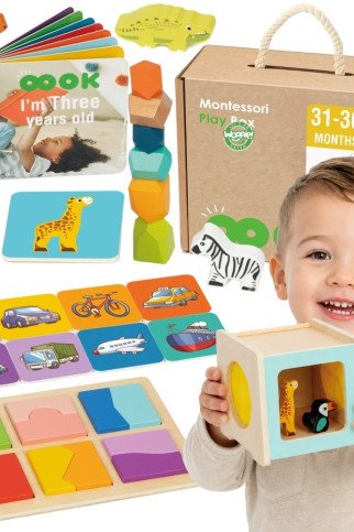 WOOPIE GREEN dėžė XXL Montesorio edukacinė 7in1 jutimo dėžė 31-36 mėn. FSC