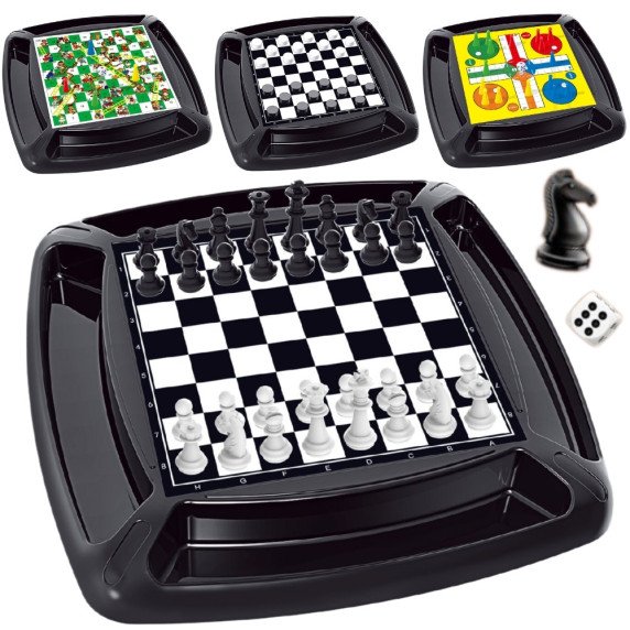 WOOPIE 4-in-1 stalo žaidimų rinkinys: Šaškės, Šachmatai, Ludo, Laukų ir Gyvatės