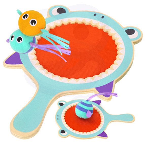 WOOPIE GREEN Velcro žaidimas CATCH BALL Arcade Shark Paddle + 2 žuvų kamuoliukai