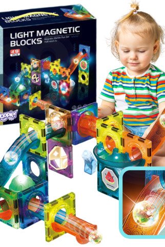 WOOPIE Magnetiniai Blokai su Šviesia Plokštele Su Kuuliuke 49 vnt. WOOPIE Magnetiniai Blokai su Šviesia Plokštele Su Kuuliuke 49 vnt.