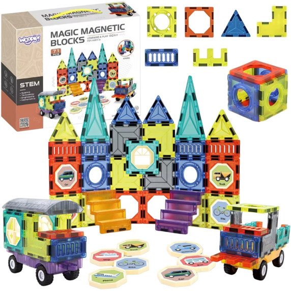WOOPIE Magnetiniai Blokai 3D Rinkinys Pilies Transporto Priemonės 71 vnt.