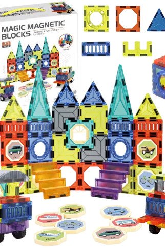 WOOPIE Magnetiniai Blokai 3D Rinkinys Pilies Transporto Priemonės 71 vnt. WOOPIE Magnetiniai Blokai 3D Rinkinys Pilies Transporto Priemonės 71 vnt.