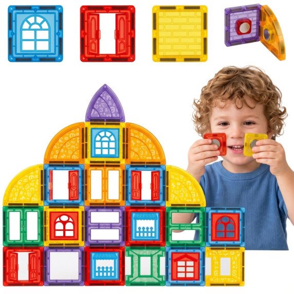 WOOPIE Magnetinės Statybinės Blokės 3D Mokomasis Rinkinys Pilis 100 vnt.