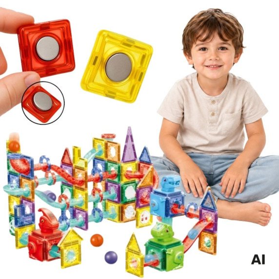 WOOPIE Magnetiniai statybiniai blokai 3D mokomas rinkinys kamuolių trasei 170 vnt.