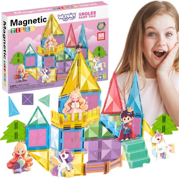 WOOPIE Magnetiniai statybiniai blokai 3D edukacinis rinkinys Pasakų pilis 55 vnt.