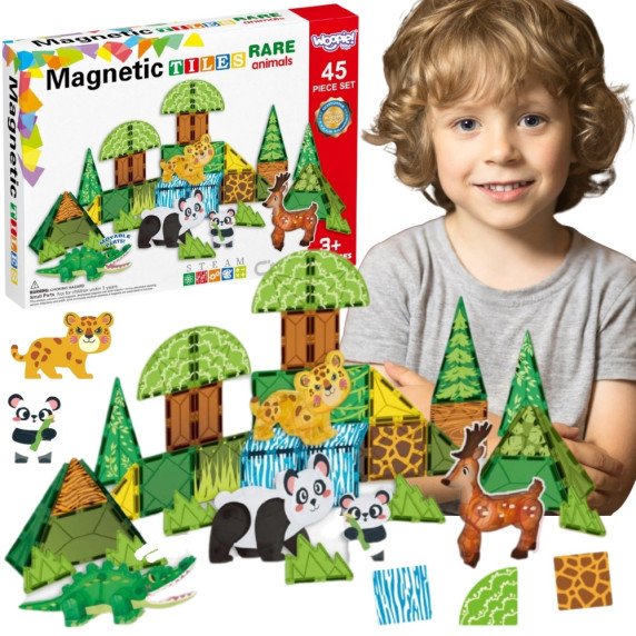 WOOPIE Magnetinės Konstrukcijos Kubai 3D Mokomasis Rinkinys Reti Gyvūnai 45 vnt.