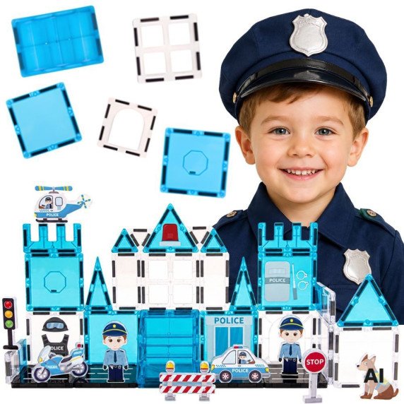 WOOPIE Magnetiniai Kubai 3D Policijos Stoties Rinkinys 42 vnt.