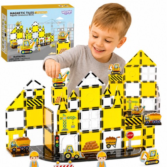 WOOPIE Magnetinės Statybinės Dėžės 7.5 cm Statybos Aikštelė STEAM 47 vnt.
