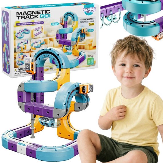 WOOPIE magnetinis traukinio takelio konstrukcinis rinkinys su traukos efektu, 54 vnt.