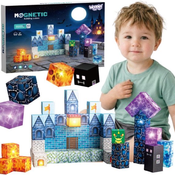 WOOPIE Magnetiniai Statybiniai Kubai Pixel Castle 64 vnt.