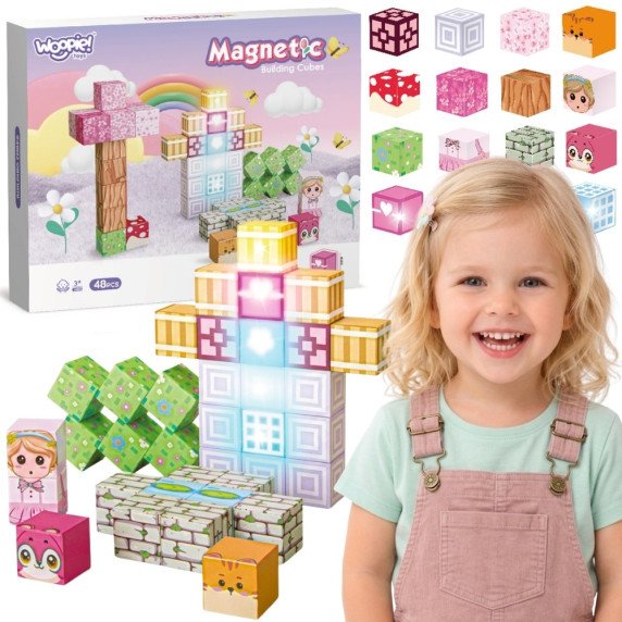 Woopie Magnetiniai Kubai 48 vnt. Montessori Edukacinis 3D Puzzle