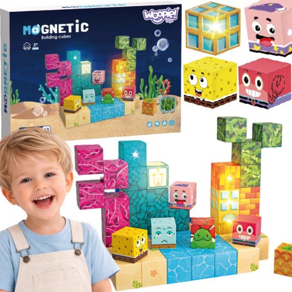 Woopie magnetiniai kubai 63 vnt. Montesorio vandenyno galvosūkis 3D žaidimas