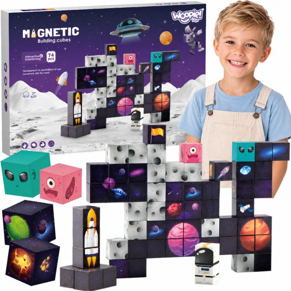 WOOPIE Magnetiniai konstravimo kubai „Cosmos“ 74 vnt.